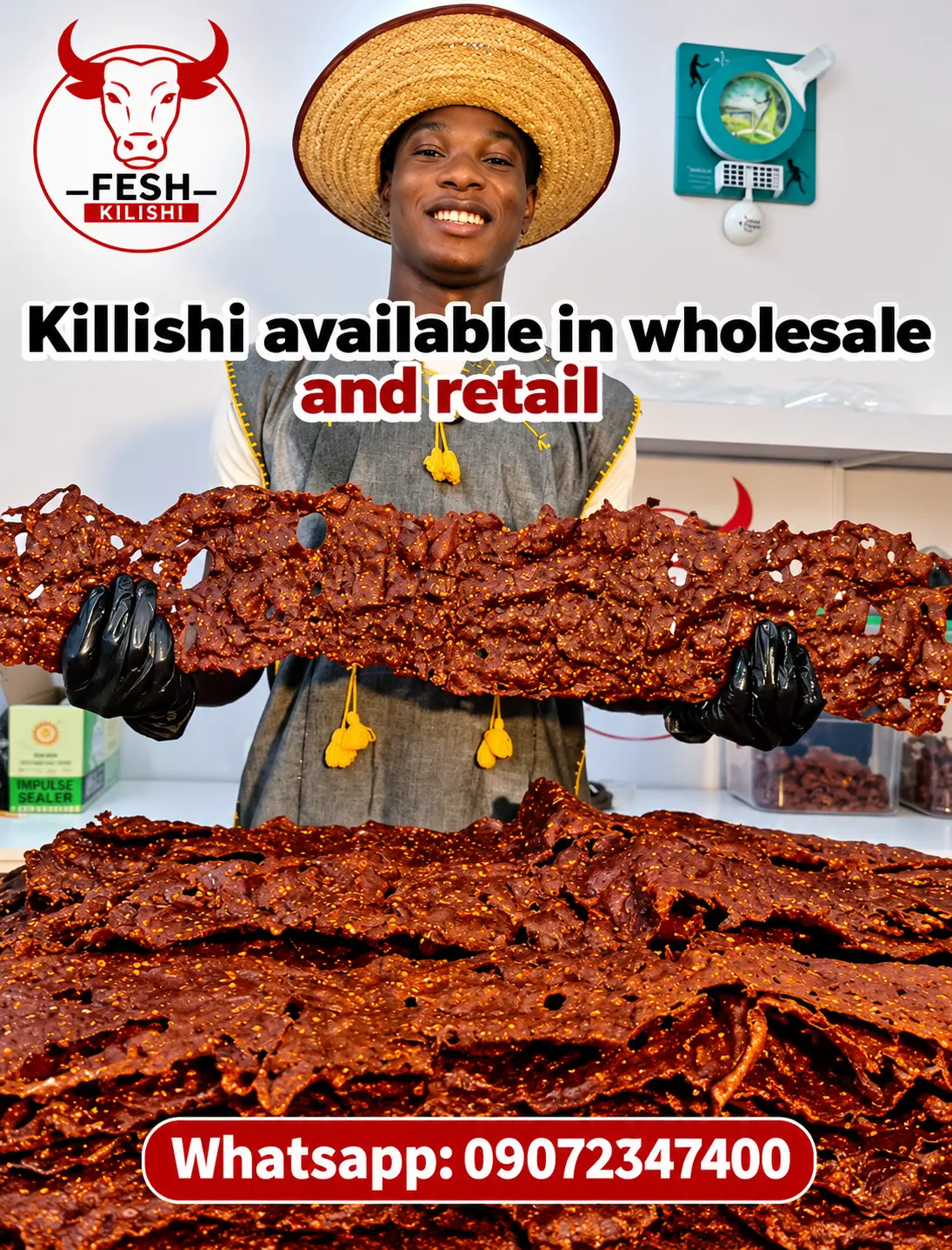 Kilishi prepared for wholesale and retail